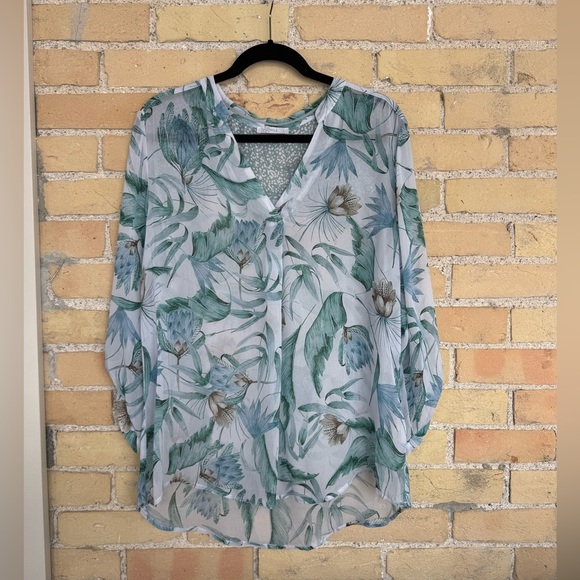 Nile Floral Blouse with Green and Blue Leaves - Picture 1 of 4